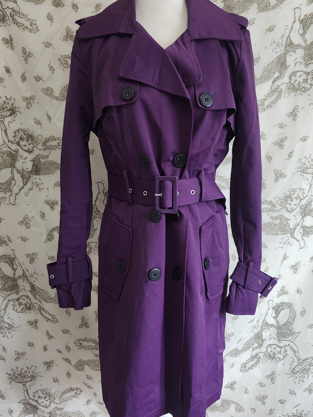 Y2k Purple Belted Trench Coat - Women's Classic Double-Breasted Jacket S